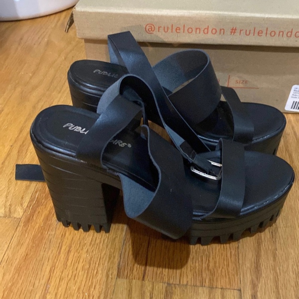 Public Desire Black Chunky Wedge Heels